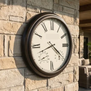 Worn Black Weather-Ready Wall Clock