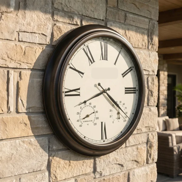 Worn Black Weather-Ready Wall Clock