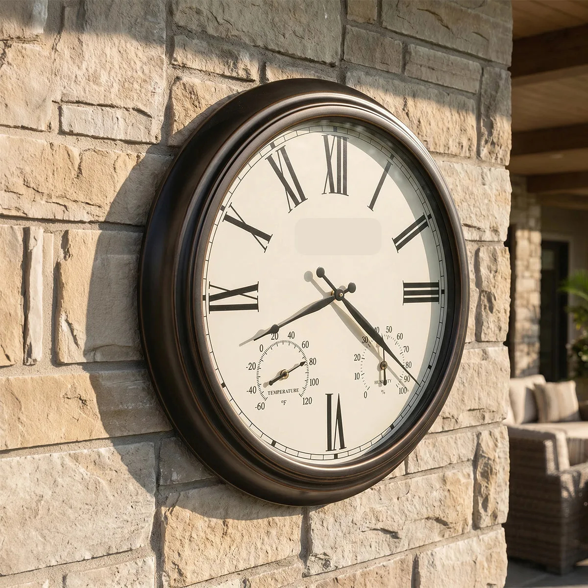Worn Black Weather-Ready Wall Clock