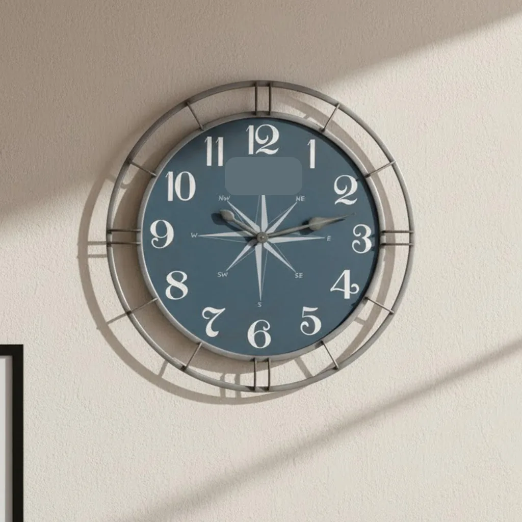 Aged Silver Compass-Rose Wall Clock