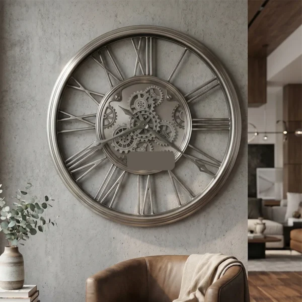Nickel Gearwork 34-Inch Wall Clock