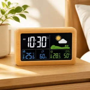 Bamboo Color Weather Station Alarm Clock