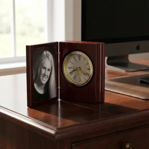 Rosewood Photo-Book Desk Clock