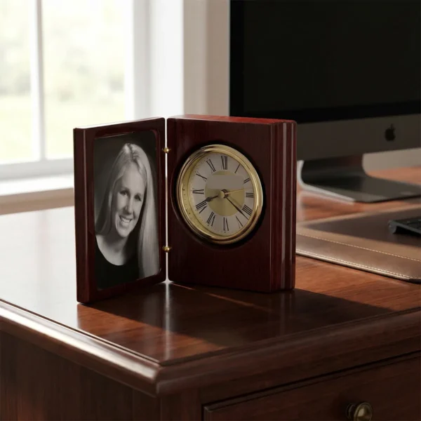 Rosewood Photo-Book Desk Clock