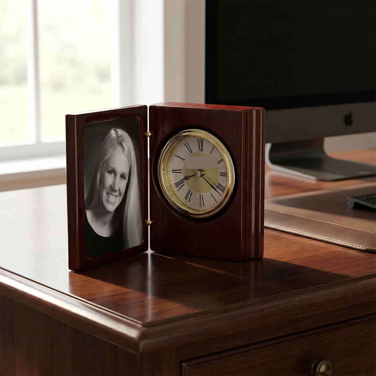 Rosewood Photo-Book Desk Clock