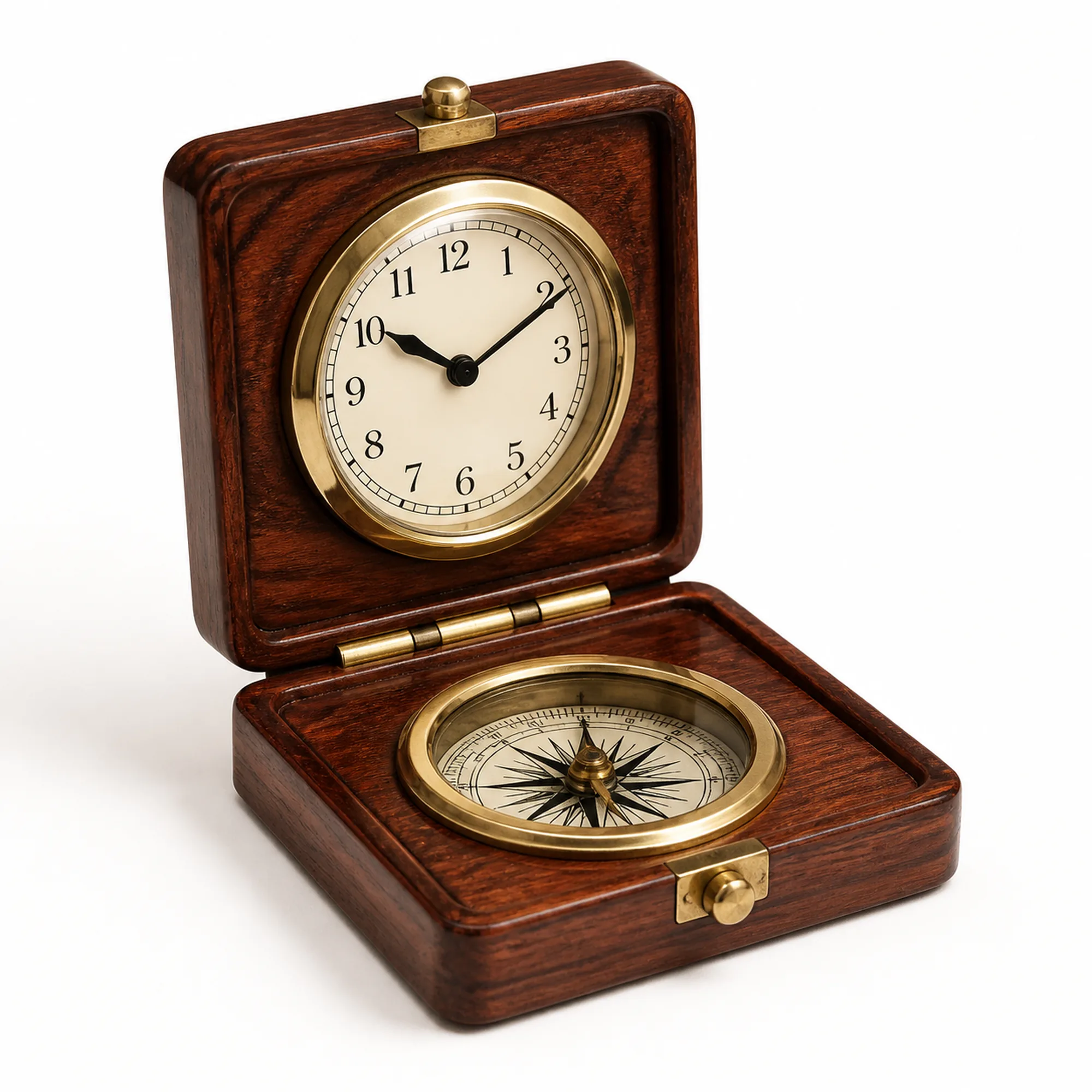 Rosewood Folding Compass Desk Clock