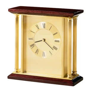Brass Column Rosewood Table Clock