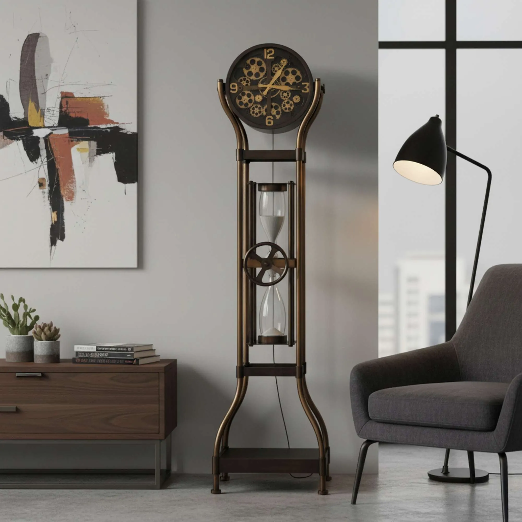 Aged Bronze Hourglass Floor Clock