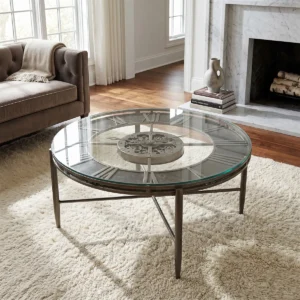 Aged Silver Glass-Top Clock Table