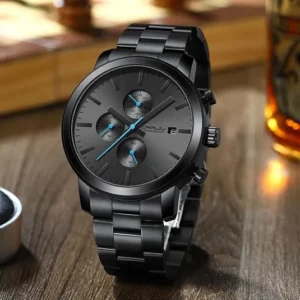 Black Multi-Dial Watch with Metal Bracelet — view 2