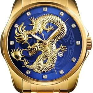 Gold-Tone Dragon-Dial Watch with Leather Strap — view 2