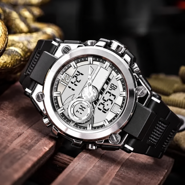 Black Dual-Display Sports Watch