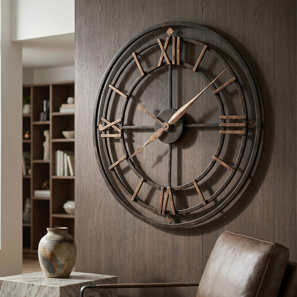 Aged Iron Open-Frame Wall Clock